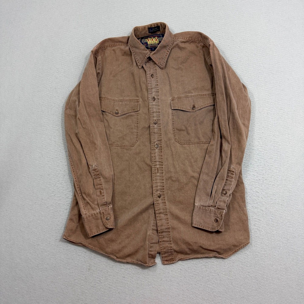 Vintage Chaps Ralph Lauren Shirt Medium Brown Denim Button Down Long Sleeve 90s